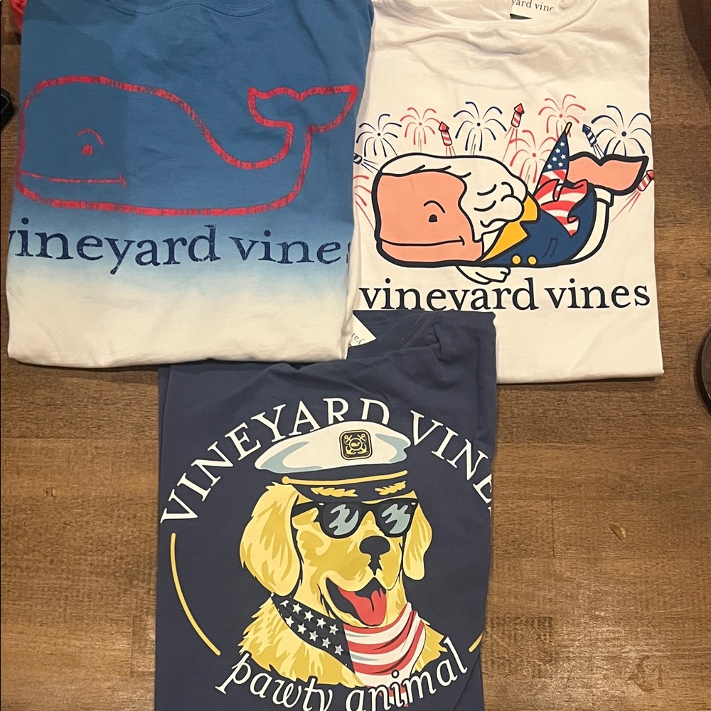 Set of 3 NWT size M 12-14 Vineyard Vines Kids' Tees - Red, White, Blue